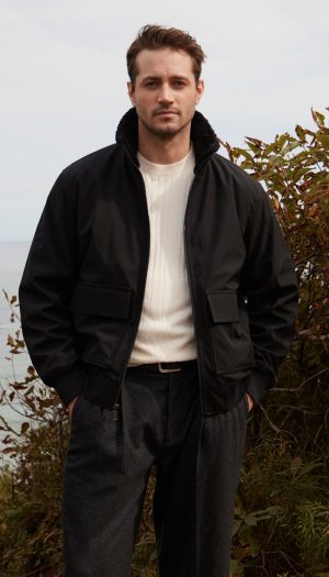 FLEX TECH BOMBER WITH FAUX FUR TRIM