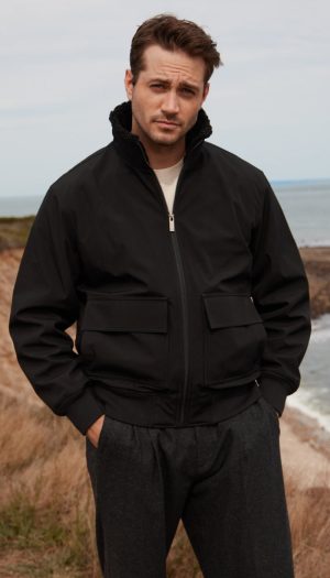 FLEX TECH BOMBER WITH FAUX FUR TRIM