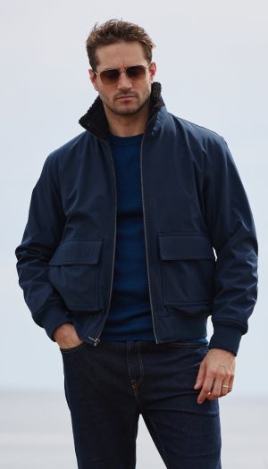 FLEX TECH BOMBER WITH FAUX FUR TRIM