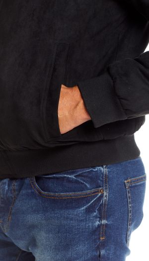 MICRO SUEDE BOMBER JACKET WITH FAUX FUR COLLAR