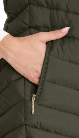 HOODED CHEVRON LONGLINE PUFFER VEST