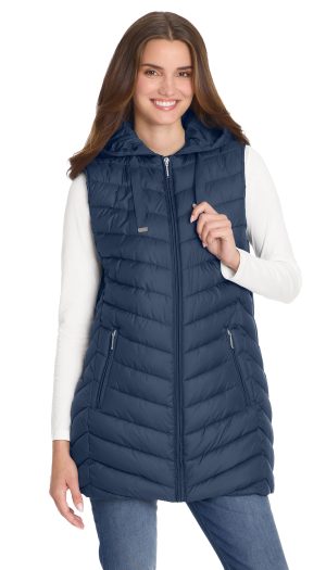 HOODED CHEVRON LONGLINE PUFFER VEST