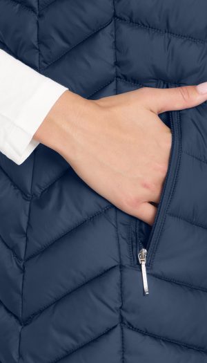 HOODED CHEVRON LONGLINE PUFFER VEST