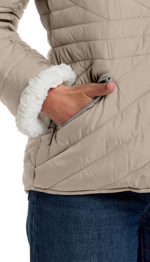 CHEVRON QUILTED PUFFER COAT WITH COZY FLEECE LINING