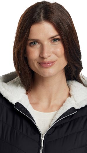 CHEVRON QUILTED PUFFER COAT WITH COZY FLEECE LINING