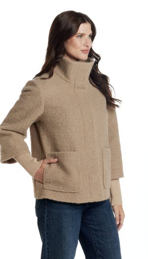 BOUCLE JACKET WITH KNIT SLEEVES