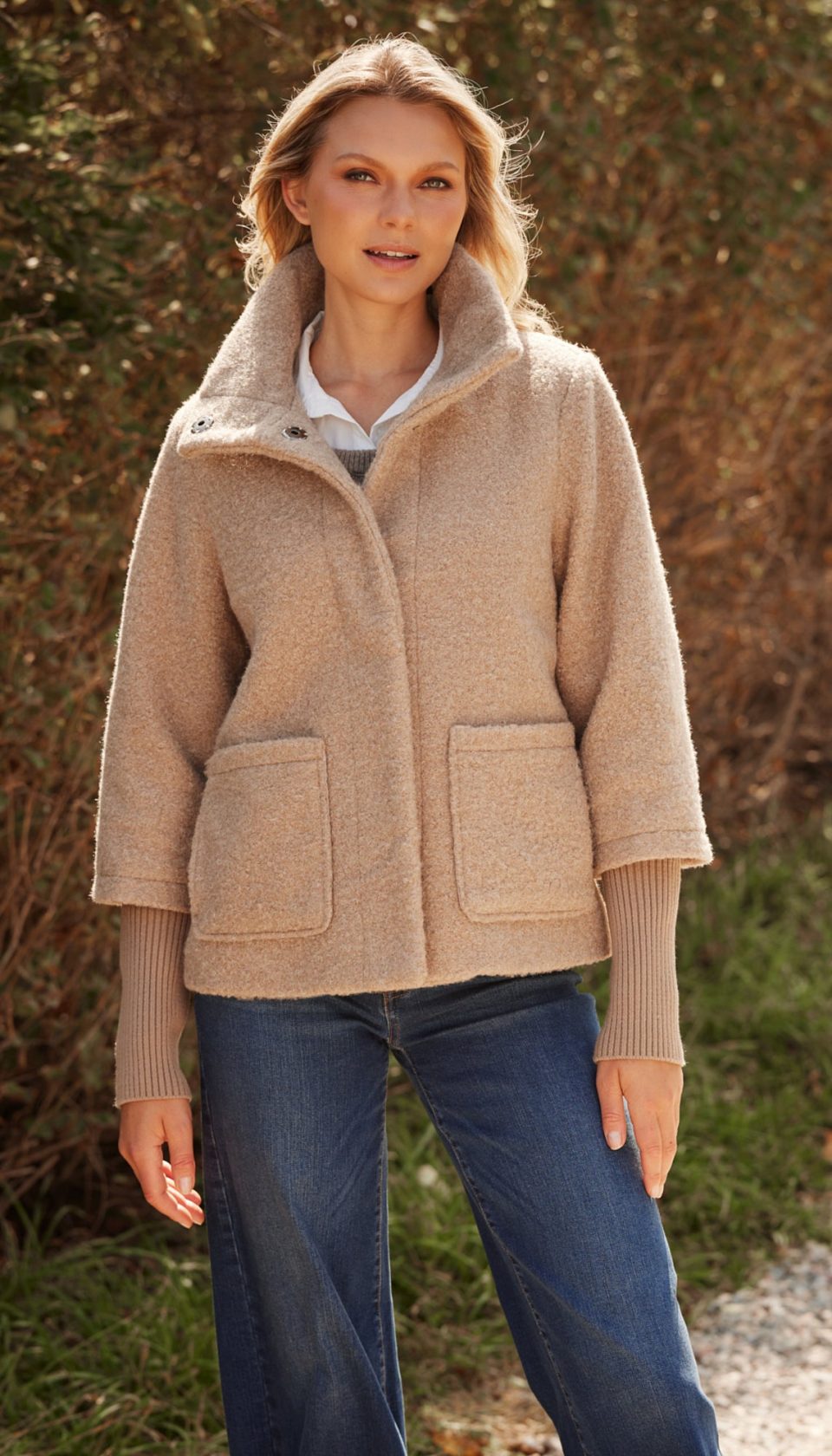 BOUCLE JACKET WITH KNIT SLEEVES