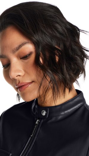 FAUX LEATHER JACKET WITH STRETCH KNIT