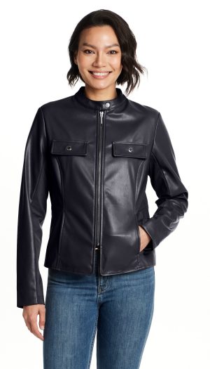 FAUX LEATHER JACKET WITH STRETCH KNIT