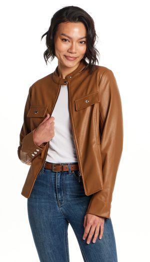 FAUX LEATHER JACKET WITH STRETCH KNIT