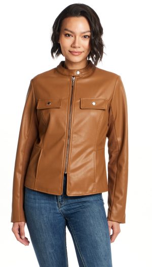 FAUX LEATHER JACKET WITH STRETCH KNIT