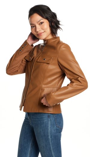 FAUX LEATHER JACKET WITH STRETCH KNIT