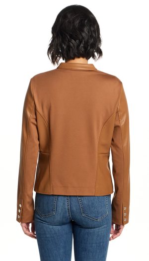 FAUX LEATHER JACKET WITH STRETCH KNIT